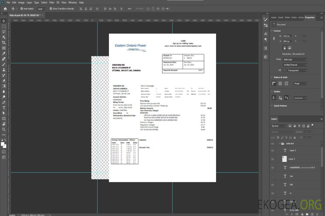 Facture commerciale du service public d’électricité de l’Est de l’Ontario, SCR template